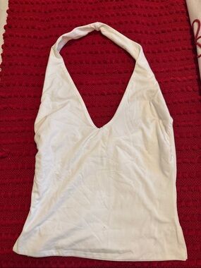 White Halter V-Neck Tank Top